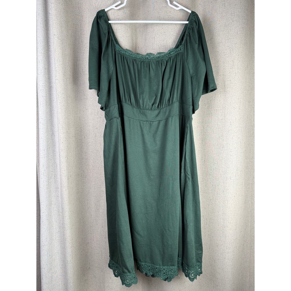 BloomChic Lace Trim Midi Dress Womens 22-24 Green Excellent Empire Waist Boho - Picture 2 of 5